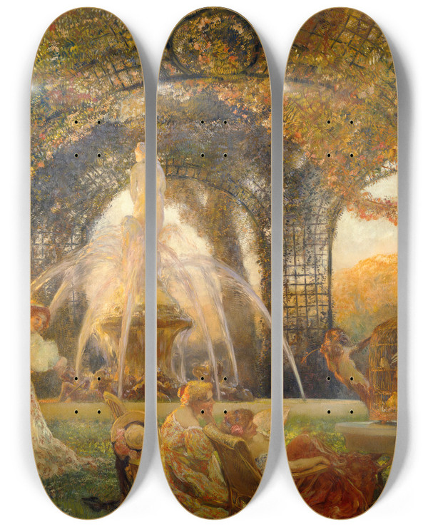 Triptych art skateboard deck of Gaston La Touche The Arbor by Gaston La Touche (1854-1913)