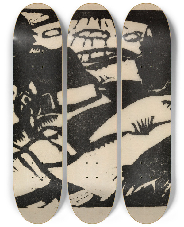 Triptych art skateboard deck of Gustave De Smet Landscape With A Farm by Gustave De Smet (1877-1943)