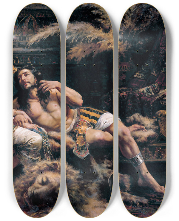 Triptych art skateboard deck of Jos Echenagusa Samson And Delilah by Jose Echenagusia (1844-1912)