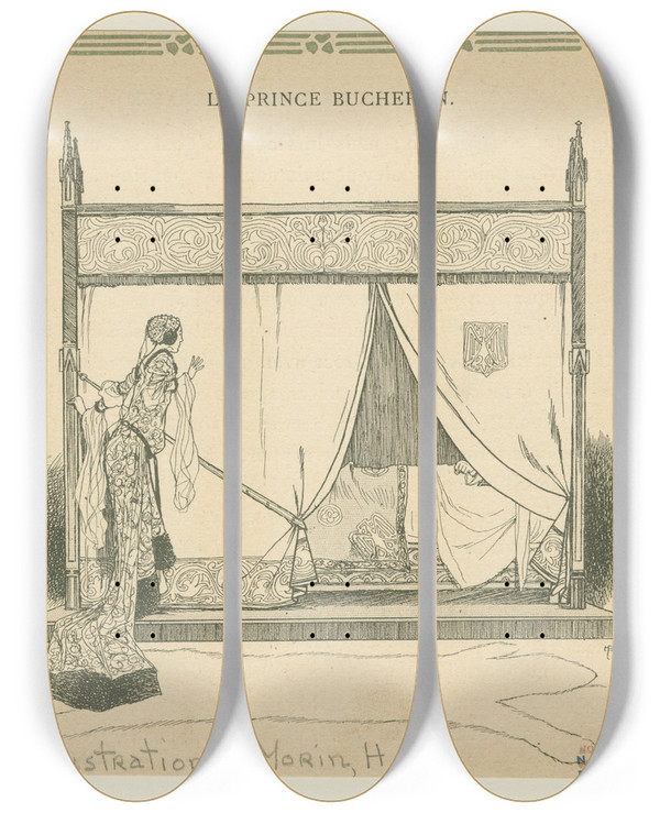 Triptych art skateboard deck of Henry Morin Le Prince Bucheron by Henry Morin (1873-1961)