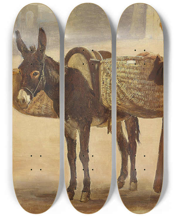 Triptych art skateboard deck of Frederik Christian Lund Munk Med Sit Paksel by Frederik Christian Lund (1826-1901)