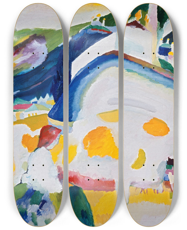 Triptych art skateboard deck of Wassily Kandinsky The Cow by Wassily Kandinsky (1866-1944)
