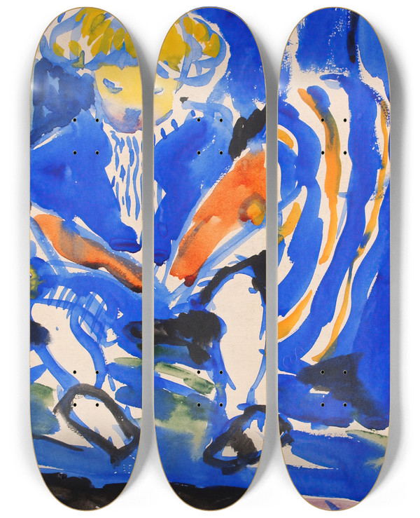 Triptych art skateboard deck of Henry Lyman Saen Child Reading by Henry Lyman Saen (1875-1918)