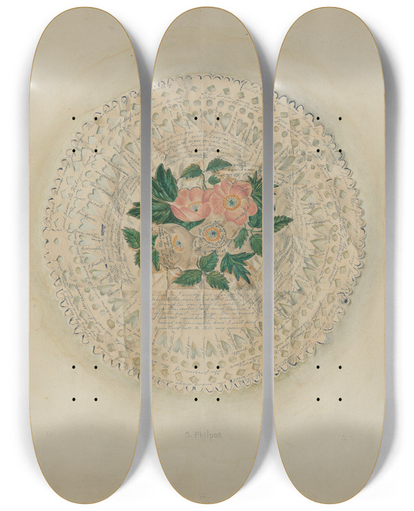 Triptych art skateboard deck of Samuel Philpot Valentine by Samuel Philpot
