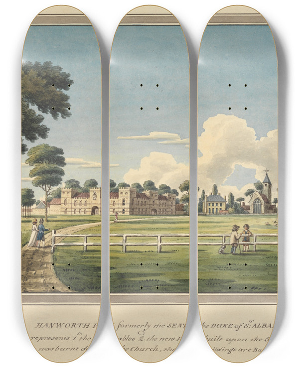 Triptych art skateboard deck of Charles Tomkins Hanworth Park Middlesex by Charles Tomkins