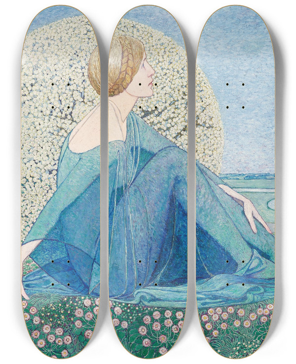 Triptych art skateboard deck of Heinrich Vogeler Trume Ii by Heinrich Vogeler (1872-1942)