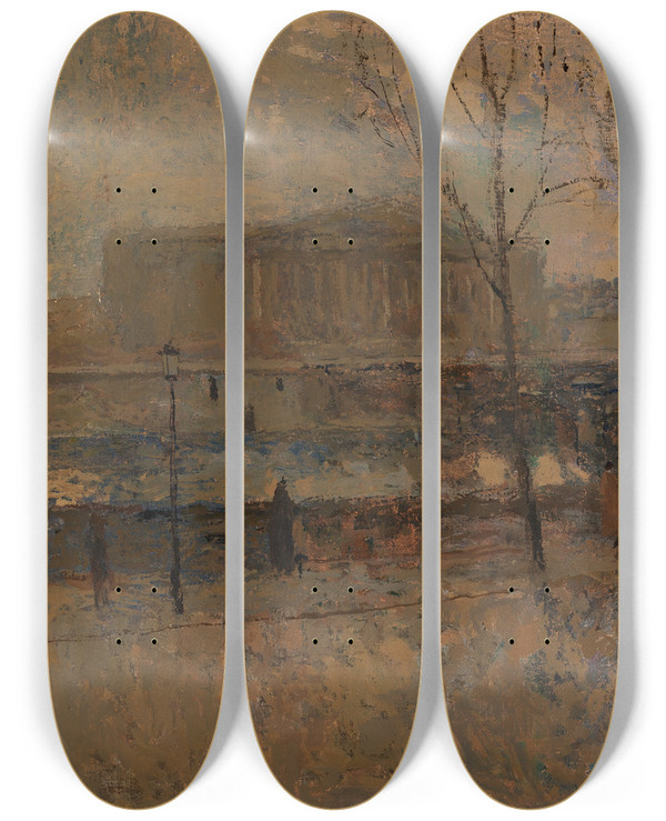 Triptych art skateboard deck of Frank Edwin Scott Chambre Des Deputes No Iii by Frank Edwin Scott (1863-1929)