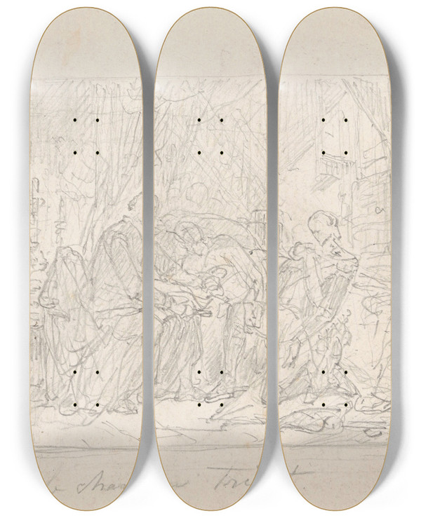Triptych art skateboard deck of Nicaise De Keyser Canon Triest_1 by Nicaise De Keyser (1813-1887)