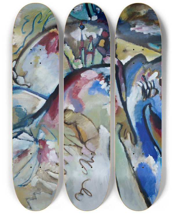 Triptych art skateboard deck of Wassily Kandinsky Improvisation 21A by Wassily Kandinsky (1866-1944)