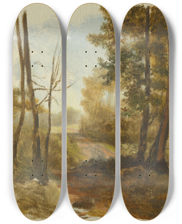 Triptych art skateboard deck of Jan Nowopack Forest Path by Jan Nowopacky