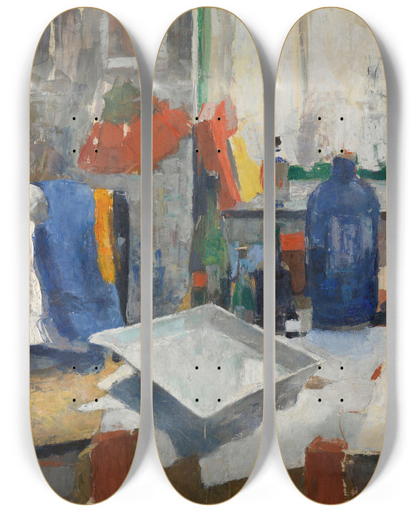 Triptych art skateboard deck of Rik Wouters Etching Table by Rik Wouters (1882-1916)