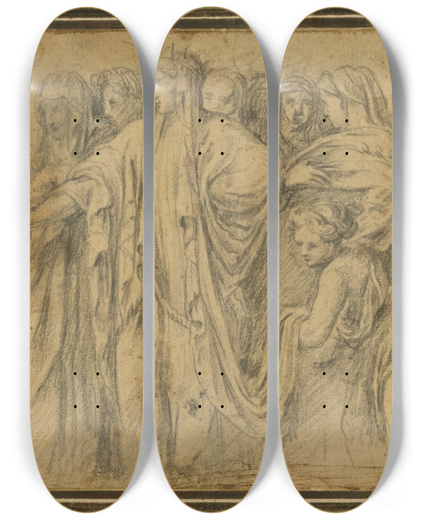 Triptych art skateboard deck of Cesare Da Sesto Royalretinue by Cesare da Sesto (1477-1523)