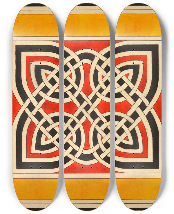 Triptych art skateboard deck of Elizabeth A Nedwill Celtic Ornament by Elizabeth A Nedwill (19-)