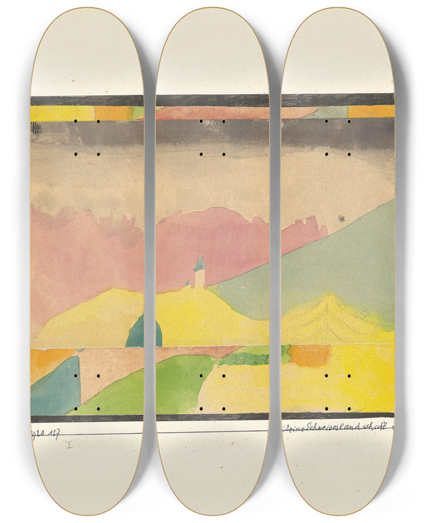 Triptych art skateboard deck of Paul Klee Kleine Schweizerlandschaft by Paul Klee (1879-1940)