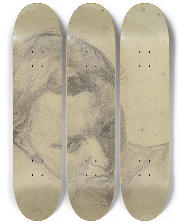 Triptych art skateboard deck of Julius Hamel Girls Head_1 by Julius Hamel (1834-1907)