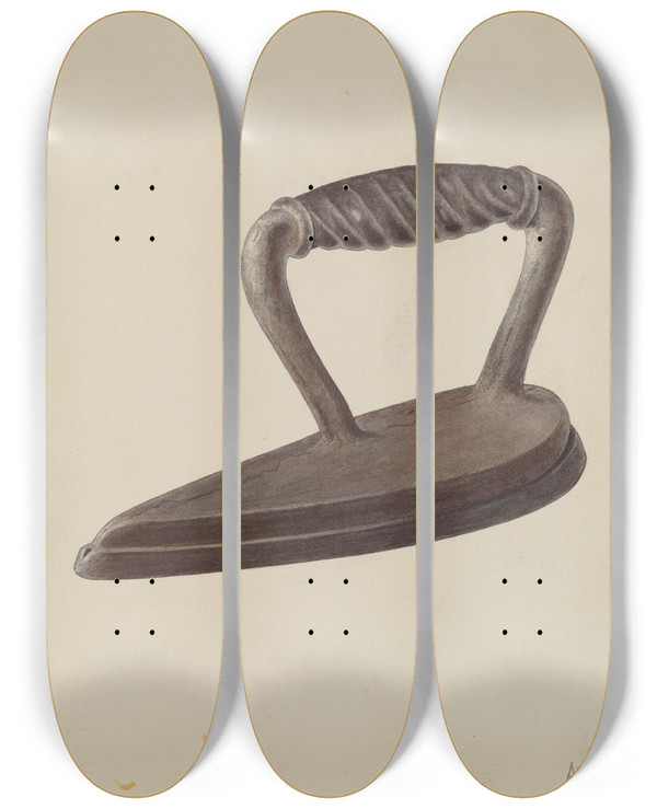 Triptych art skateboard deck of Arlington Gregg Iron by Arlington Gregg (1909-1964)