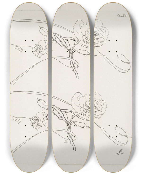 Triptych art skateboard deck of Flix Bracquemond Soupire Ovale by Felix Bracquemond (1833-1914)
