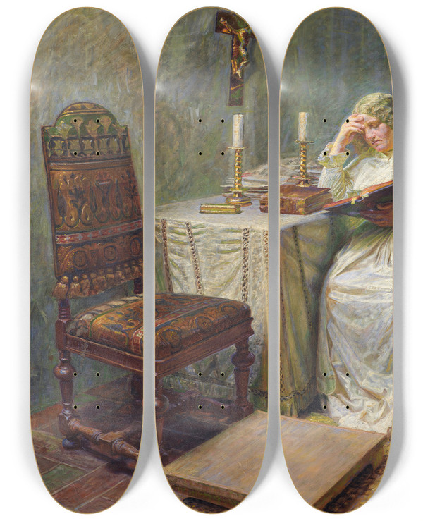 Triptych art skateboard deck of Kristian Zahrtmann Leonora Christina In Bltrn by Kristian Zahrtmann (1834-1912)