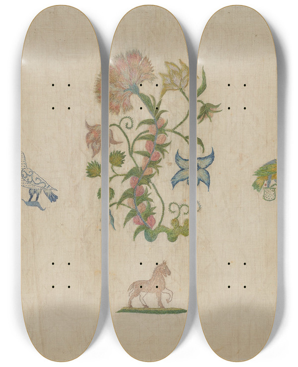 Triptych art skateboard deck of Isabella Ruth Doerfler Embroidery by Isabella Ruth Doerfler