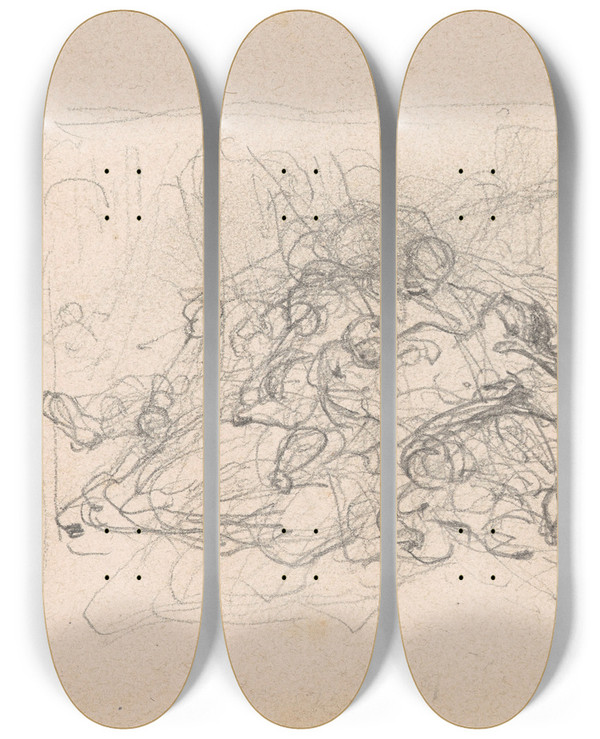Triptych art skateboard deck of Nicaise De Keyser Figure Group_5 by Nicaise De Keyser (1813-1887)