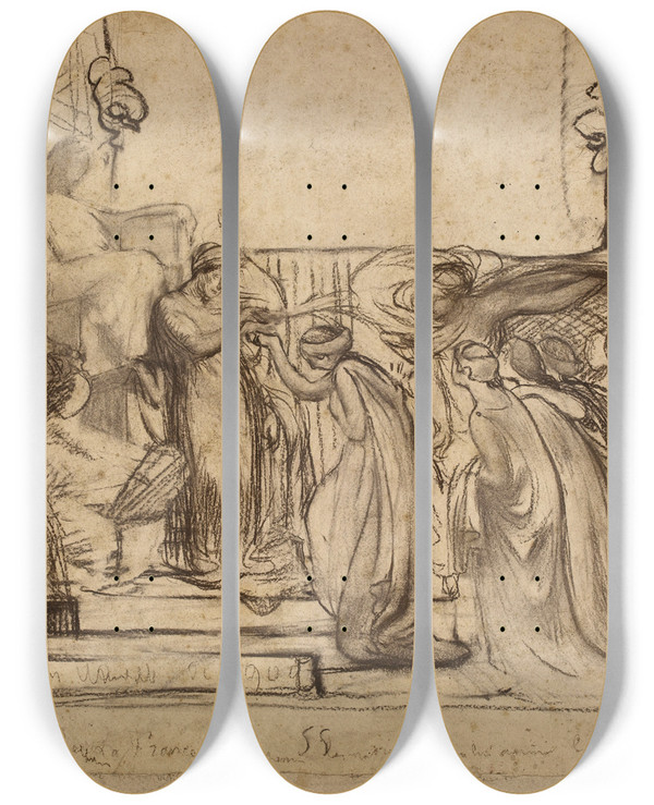 Triptych art skateboard deck of Albert Besnard Composition Allgorique Exposition Universelle De 1900 by Albert Besnard (1849-1934)