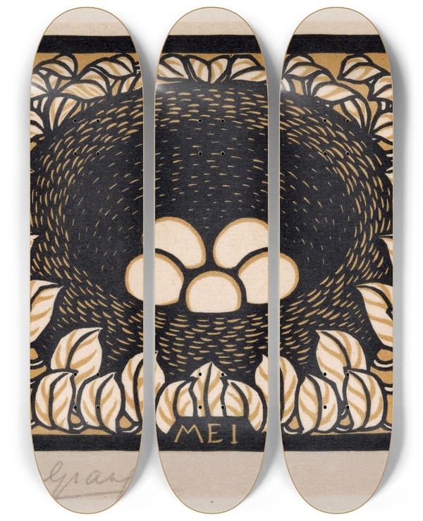 Triptych art skateboard deck of Julie De Graag Mei by Julie de Graag (1877-1924)