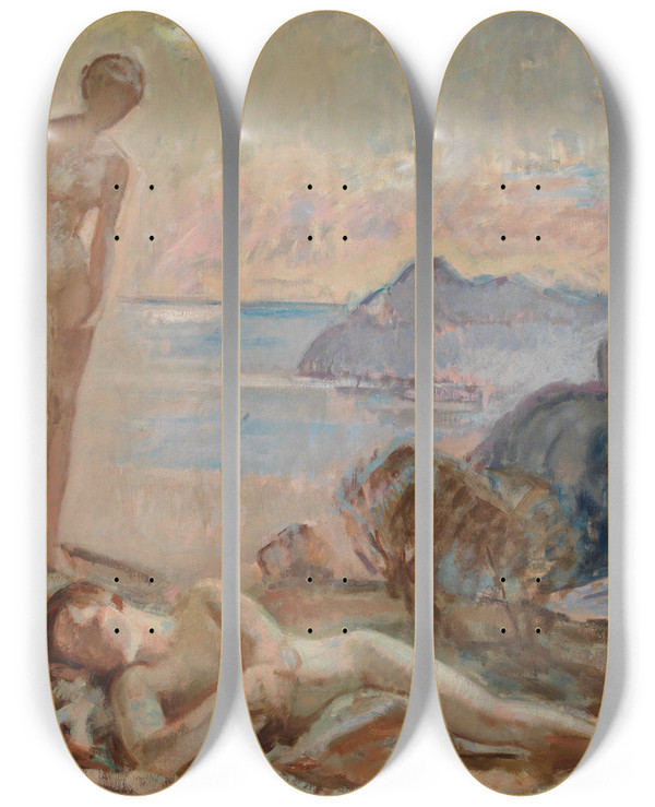 Triptych art skateboard deck of Magnus Enckell Diana And Endymion by Magnus Enckell (1870-1925)
