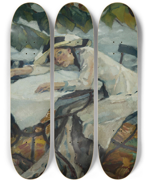 Triptych art skateboard deck of Leo Putz Sommer Hartmannsberg by Leo Putz (1869-1940)