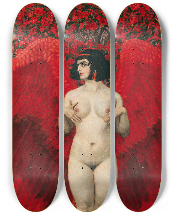 Triptych art skateboard deck of Karl Mediz Red Angel by Karl Mediz (1868-1945)