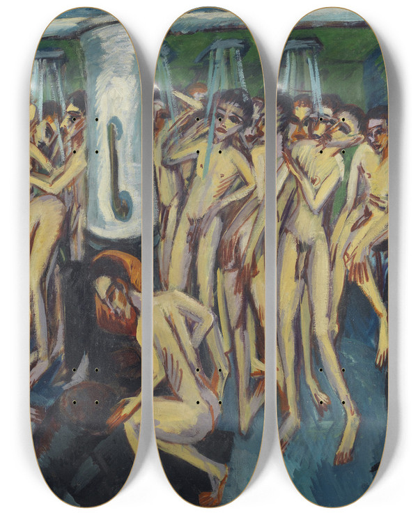 Triptych art skateboard deck of Ernst Ludwig Kirchner Artillerymen by Ernst Ludwig Kirchner (1880-1938)