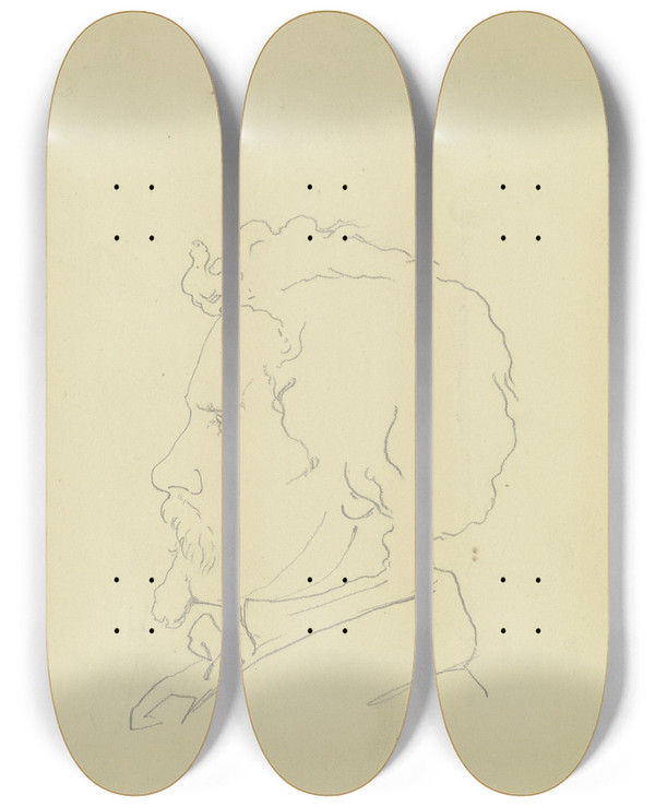 Triptych art skateboard deck of Victor Mller Kopf Eines Mannes Mit Spitzbart Im Profil Nach Links by Victor Muller (1829-1871)