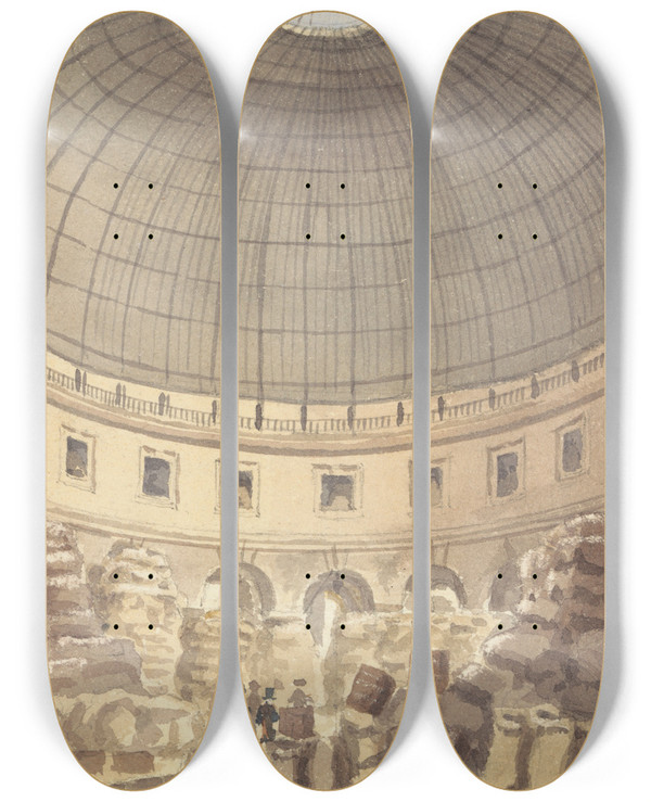 Triptych art skateboard deck of Benjamin Ferrey Halle Au Bl Interior by Benjamin Ferrey