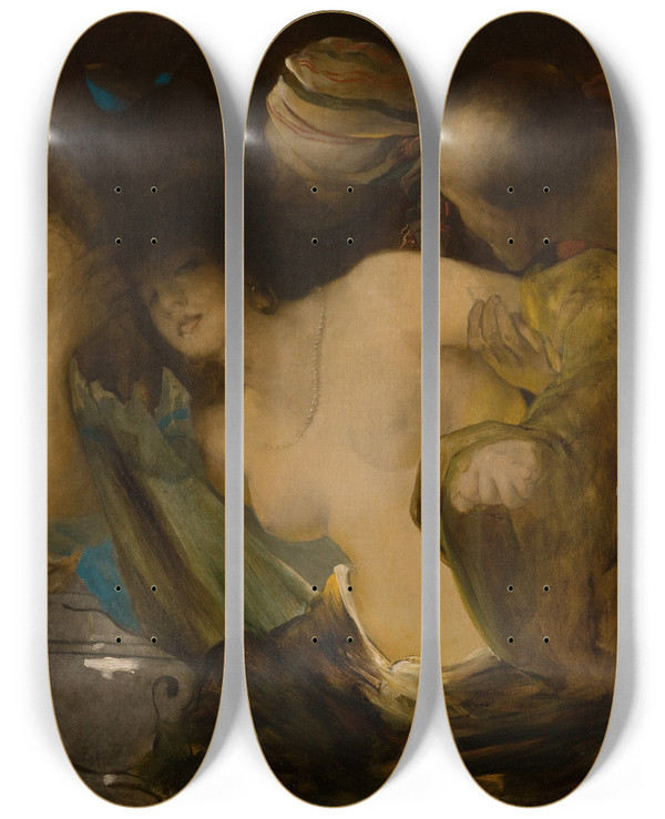Triptych art skateboard deck of Franciszek Murko Susanna And The Elders by Franciszek Zmurko (1859-1910)