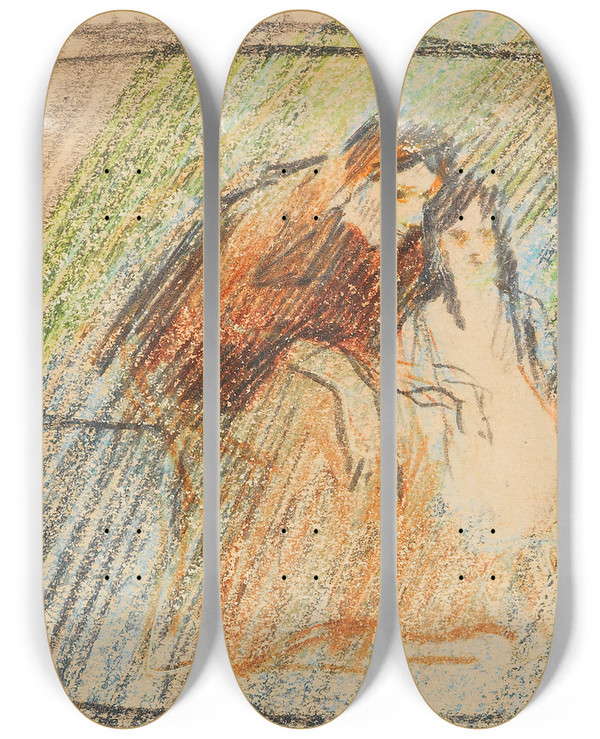 Triptych art skateboard deck of August Macke Frau Mit Kind by August Macke (1887-1914)