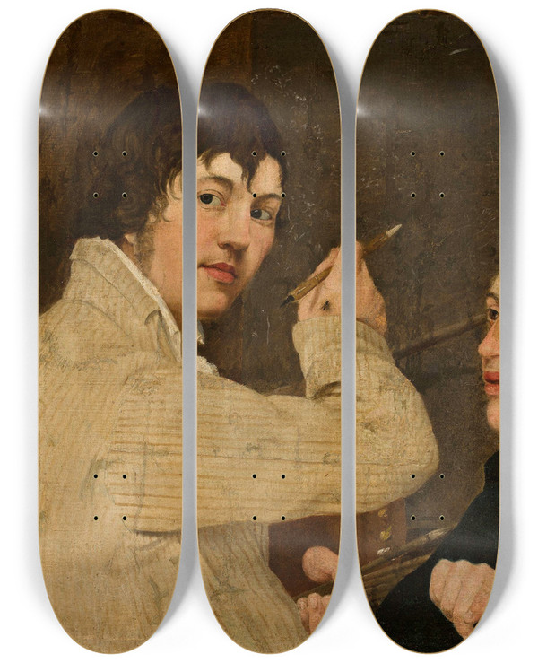 Triptych art skateboard deck of Jan Antoni Blank Portrait Of A Painter With A Young Man by Antoni Jan Blank (1785-1844)