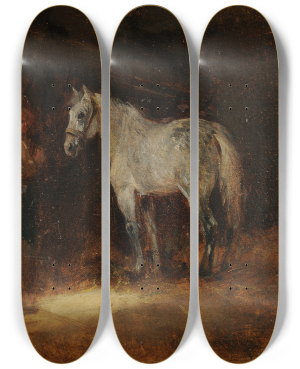 Triptych art skateboard deck of Eugne Lami Scne Dcurie Titre Curie by Eugene Lami (1800-1890)