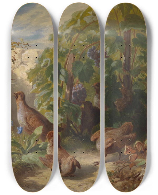 Triptych art skateboard deck of Josef Schuster Rebhhner by Josef Schuster (1812-1890)