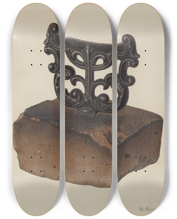 Triptych art skateboard deck of Nicholas Amantea Foot Scraper by Nicholas Amantea (1900-1978)