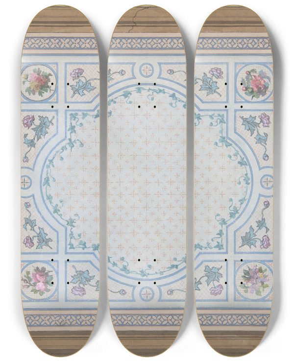Triptych art skateboard deck of Julesedmondcharles Lachaise Design For Bathroom Ceiling Htel Cahen Danvers by Jules-Edmond-Charles Lachaise (1897)