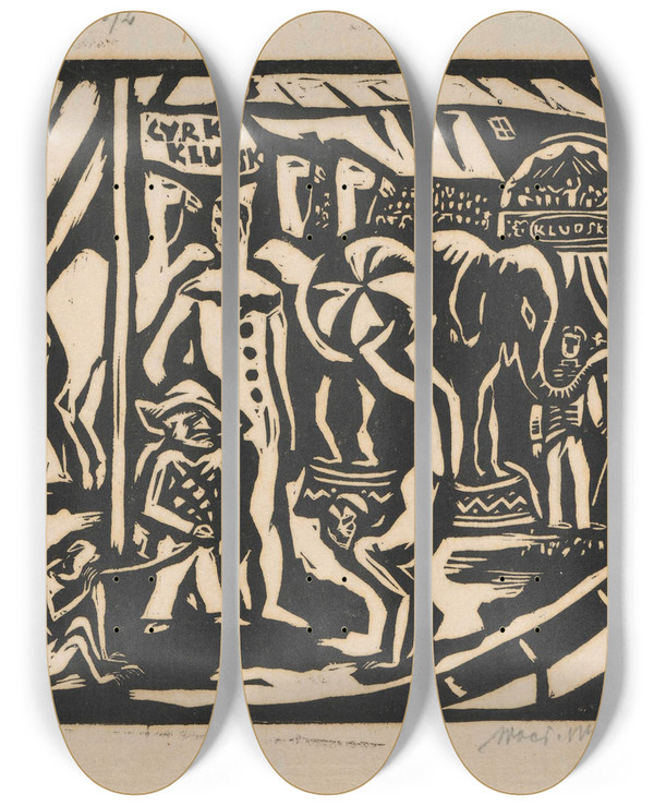Triptych art skateboard deck of Wacaw Wsowicz Cyrk_2 by Waclaw Wasowicz (1891-1942)