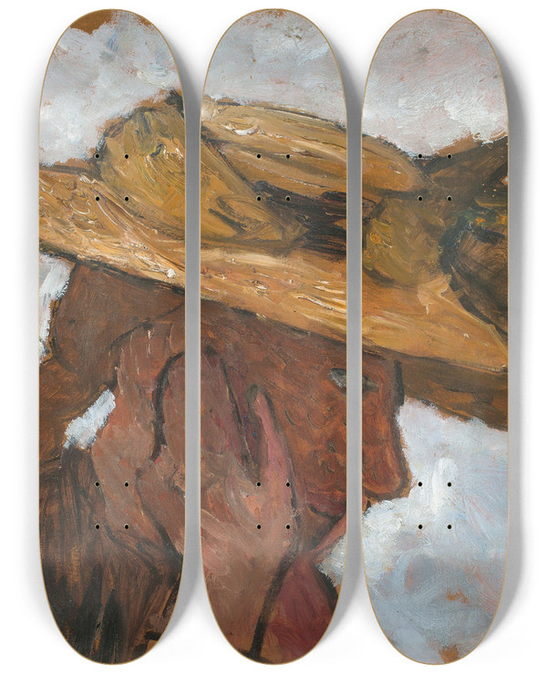 Triptych art skateboard deck of Paula Modersohnbecker Mdchen Mit Strohhut Im Profil Nach Rechts by Paula Modersohn-Becker (1876-1907)