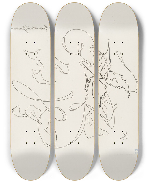 Triptych art skateboard deck of Flix Bracquemond Assiette Gteau by Felix Bracquemond (1833-1914)