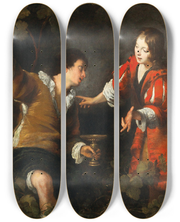 Triptych art skateboard deck of Bernardo Strozzi Joseph Interpreting Dreams by Bernardo Strozzi (1581-1644)