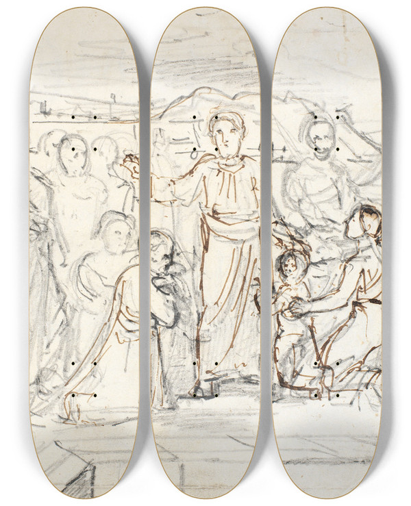 Triptych art skateboard deck of Dankvart Dreyer Kristus Velsigner De Sm Brn by Dankvart Dreyer (1816-1852)