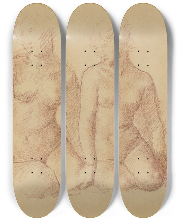 Triptych art skateboard deck of Alphonse Legros Study Of Two Figures Seated Side By Side by Alphonse Legros (1837-1911)