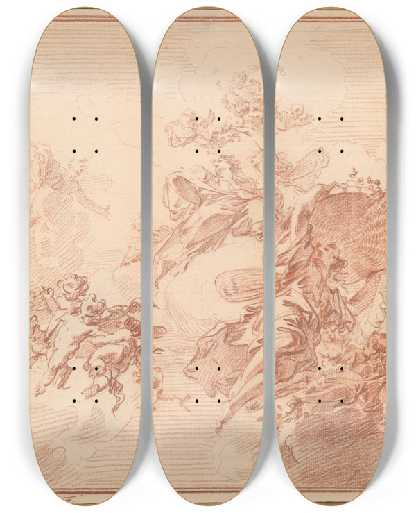 Triptych art skateboard deck of Jacob De Wit Flora And Zephyr_4 by Jacob de Wit (1695-1754)