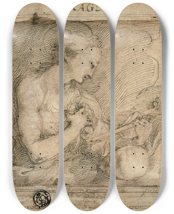 Triptych art skateboard deck of Bartolomeo Biscaino Mary Magdalene by Bartolomeo Biscaino (1632-1657)