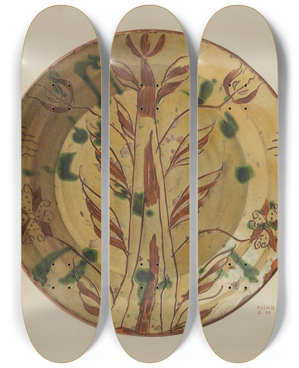 Triptych art skateboard deck of Charlotte Angus Dish by Charlotte Angus (1911-1989)