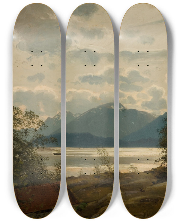 Triptych art skateboard deck of Amaldus Nielsen Fra Teren Bergen_2 by Amaldus Nielsen (1838-1932)