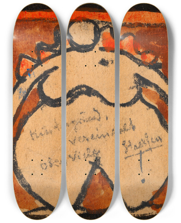 Triptych art skateboard deck of Egon Schiele Ppiger Weiblicher Akt by Egon Schiele (1890-1918)
